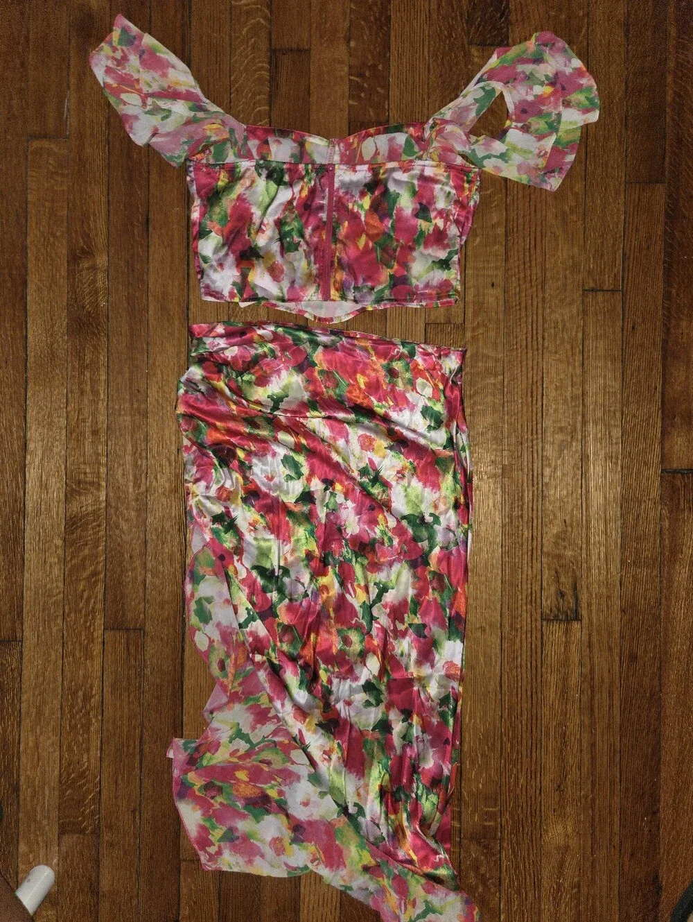 SHEIN Pink Floral Two-Piece Crop Top & Skirt Set
